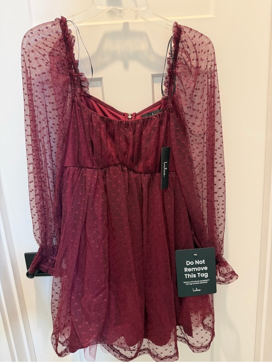 Lulus Dresses & Skirts - Lulu's Wine Dot Mesh Long Sleeve Babydoll Dress NWT